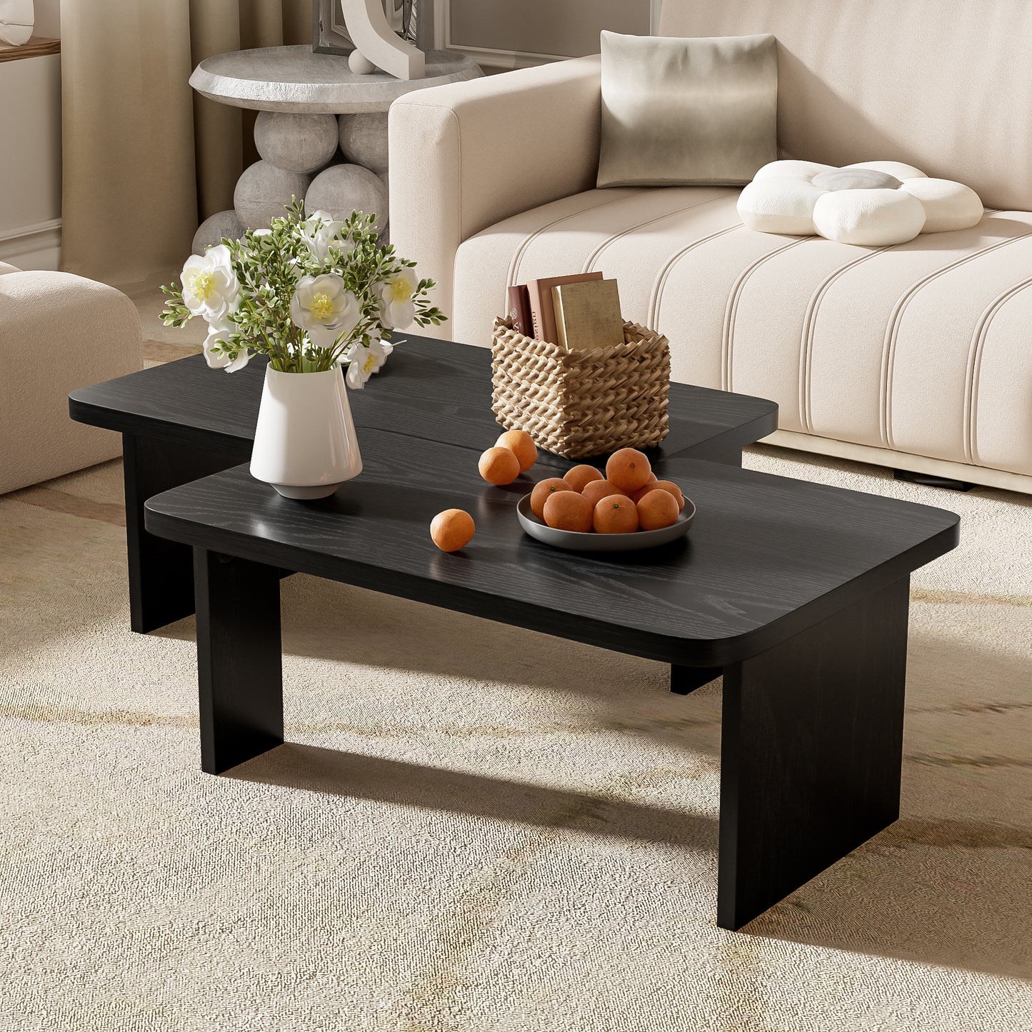 U-Can Modern Minimalist Coffee Table Set, Rectangle Coffee Table with Splicing Design, Multifunctional Combination Table for Living Room