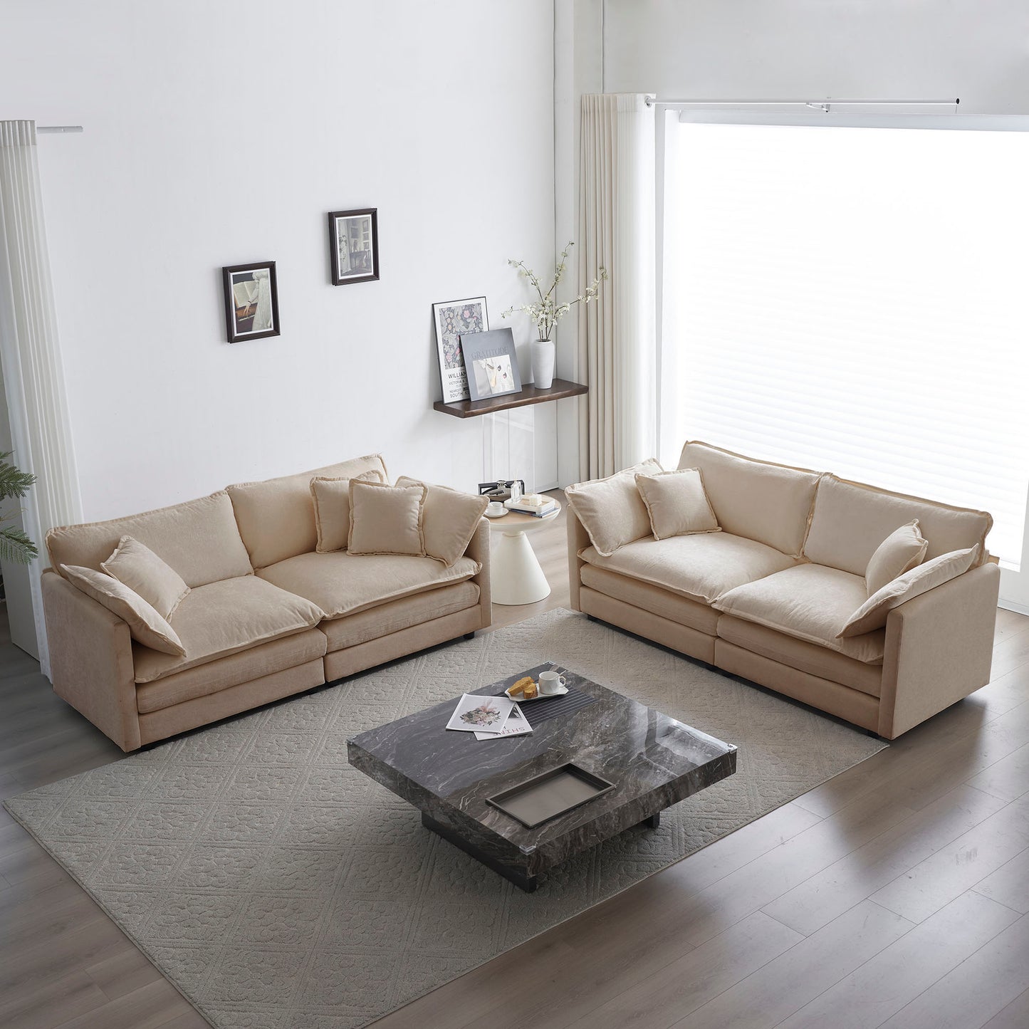 2 - Piece Living Room Set , 2 Pieces Upholstered Loveseat and Couch for Home Office Lounge, Sofa Set of 2, 2-Piece (2+2 Seat) Couch Set For Living Room ,Beige Chenille