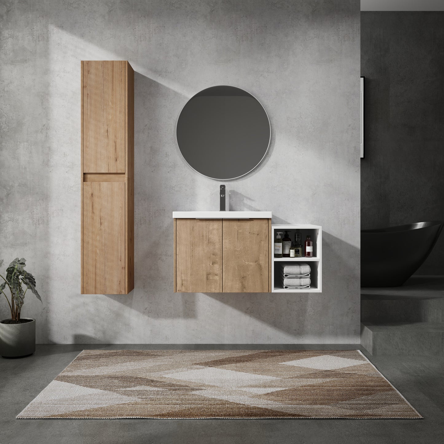 36' Wall-Mounted Bathroom Vanity With Sink and Side Cabinet, Soft Close Doors,00112IMOx2-0624IMO-0612GWH Combination Cabinet(KD-Packing)