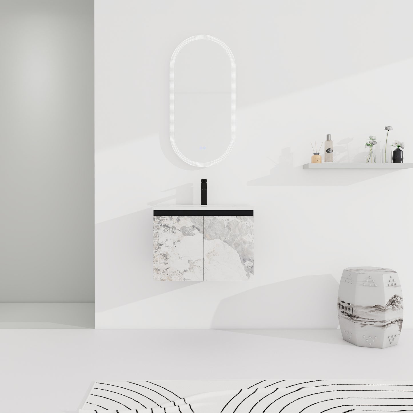 24'' Floating Wall-Mounted Bathroom Vanity With Ceramics Sink & Soft-Close Cabinet Door, KD-Package