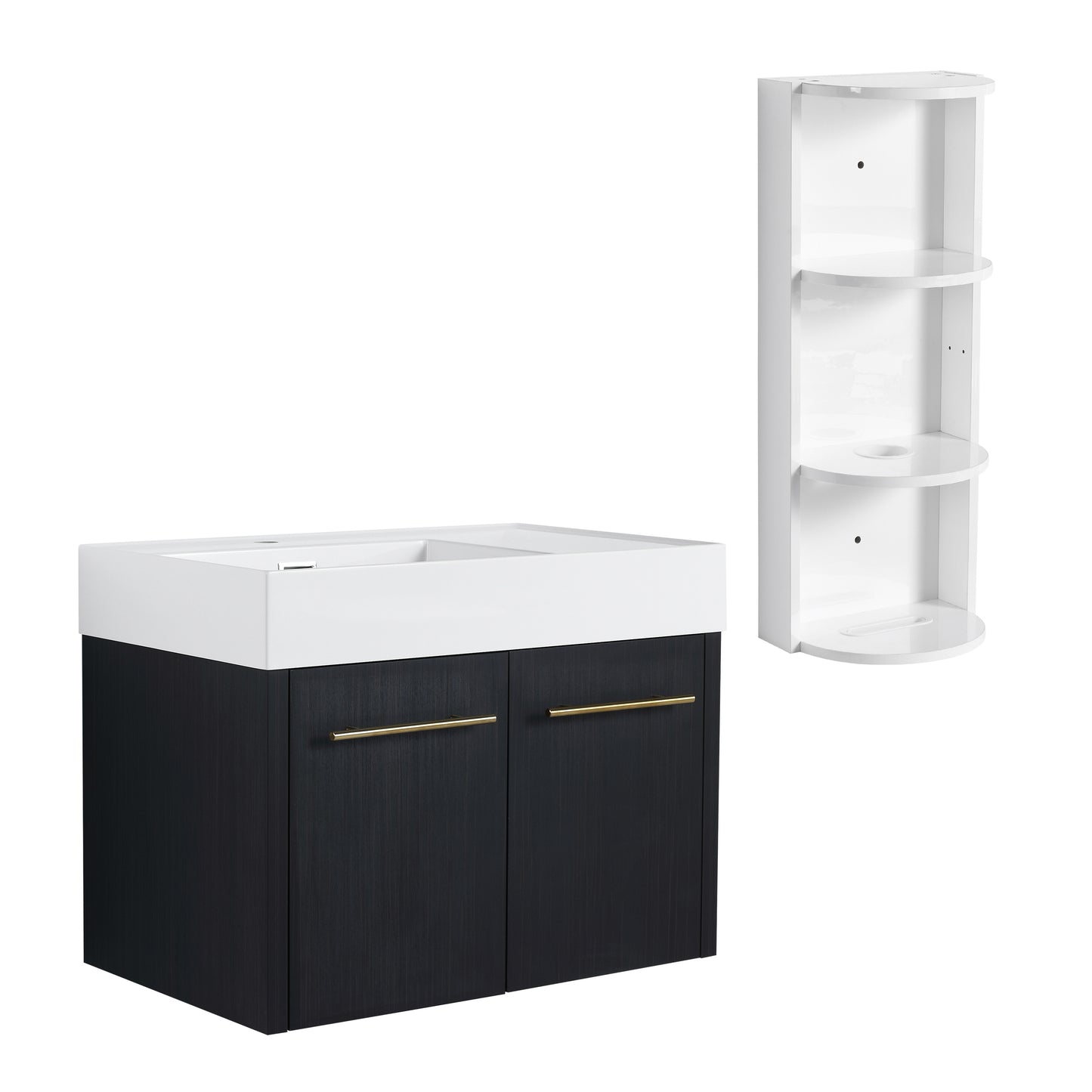 Modern Style 30 Inch Wall-Mounted Bathroom Vanity with Resin Sink and Storage Rack, Black Chestnut Plywood