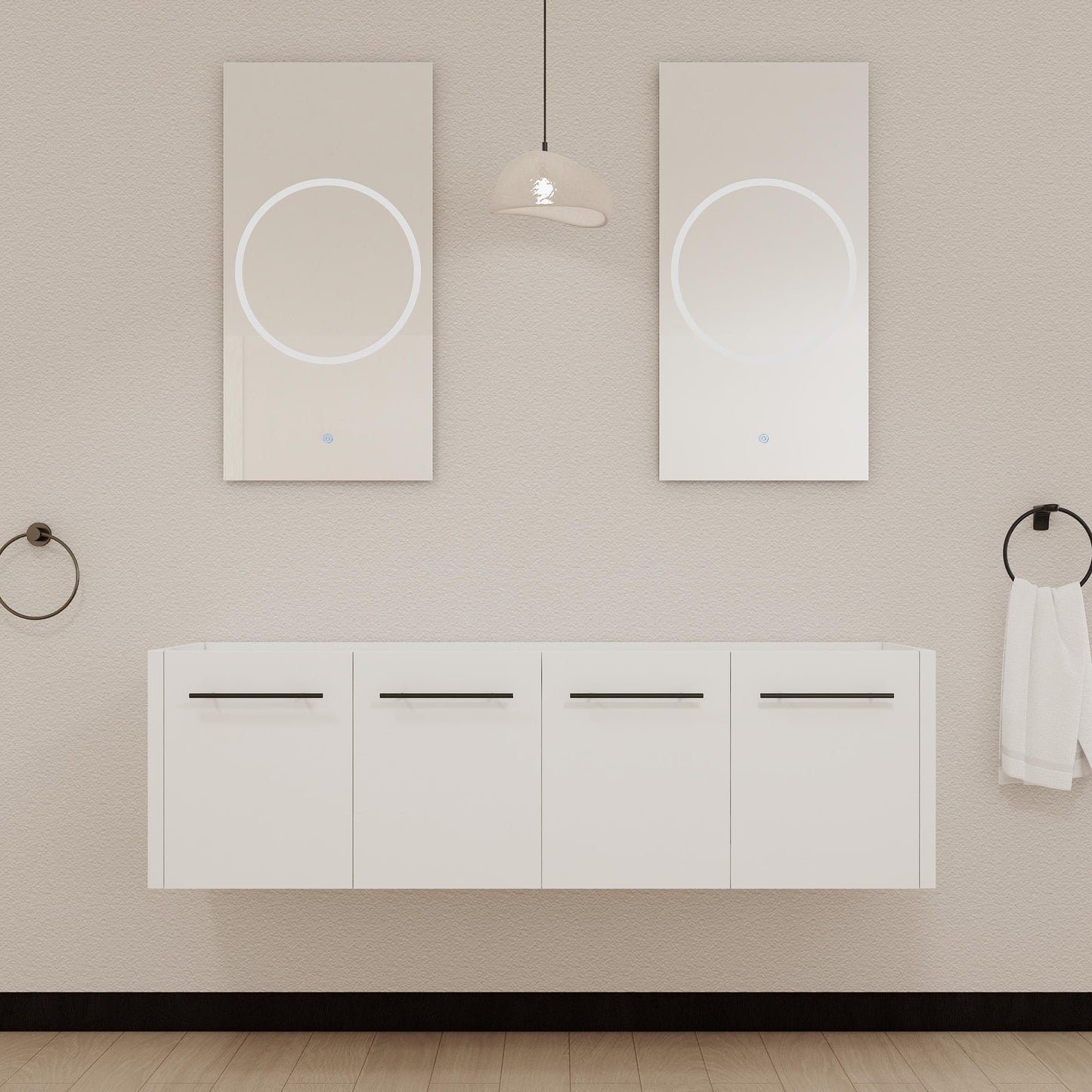 60 Inch Wall-mounted Bathroom Vanity (Only the Cabinet Body, No Top Sink)-BVB09160GWH