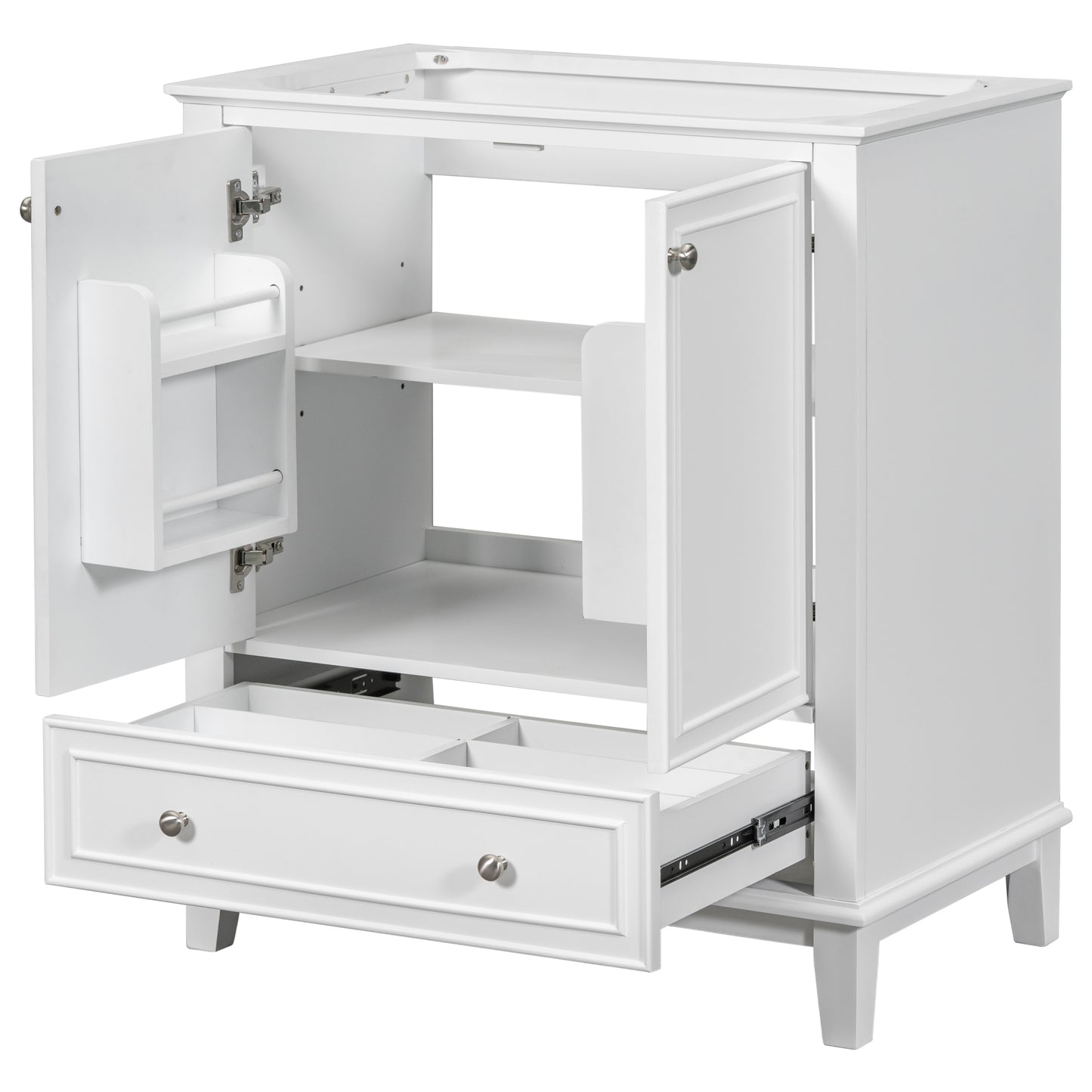 30' Bathroom Vanity without Sink, Base Only, Multi-functional Bathroom Cabinet with Doors and Drawer, Solid Frame and MDF Board, White
