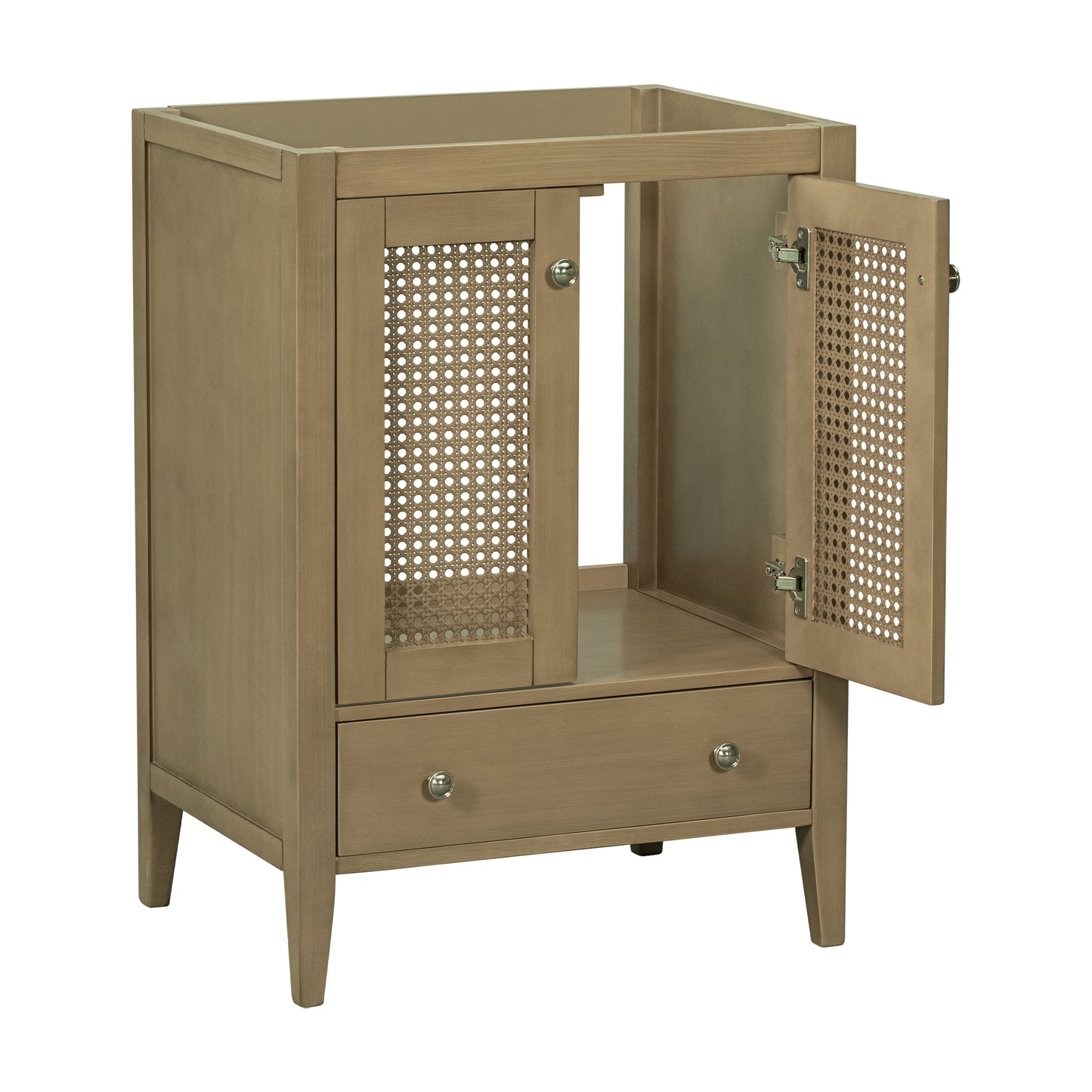 24' Bathroom Vanity without Sink, Base Only, Rattan Cabinet with Doors and Drawer, Solid Frame and MDF Board, Natural