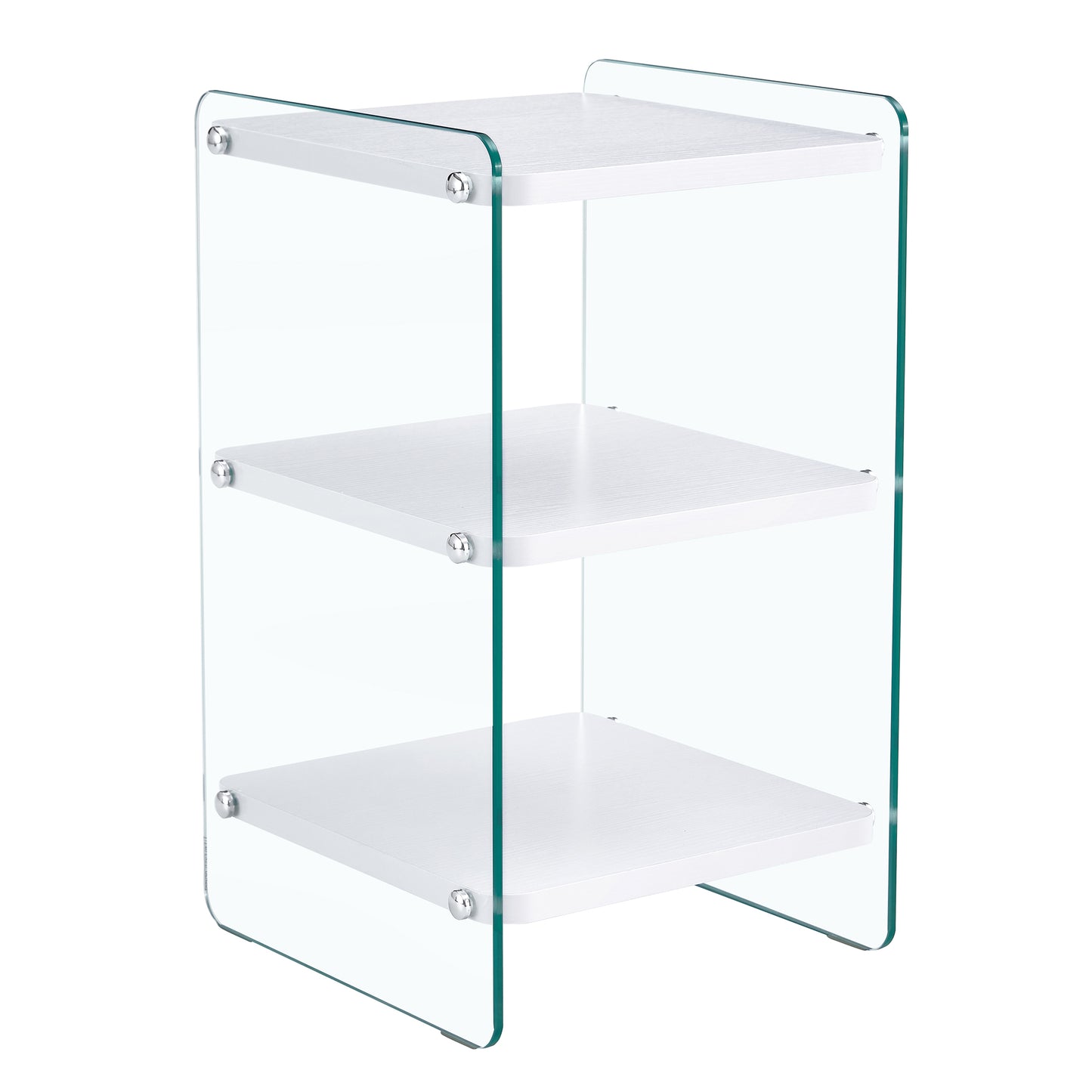 Simple Elegant Bedside Table with Storage Function in White MDF and Tempered Glass