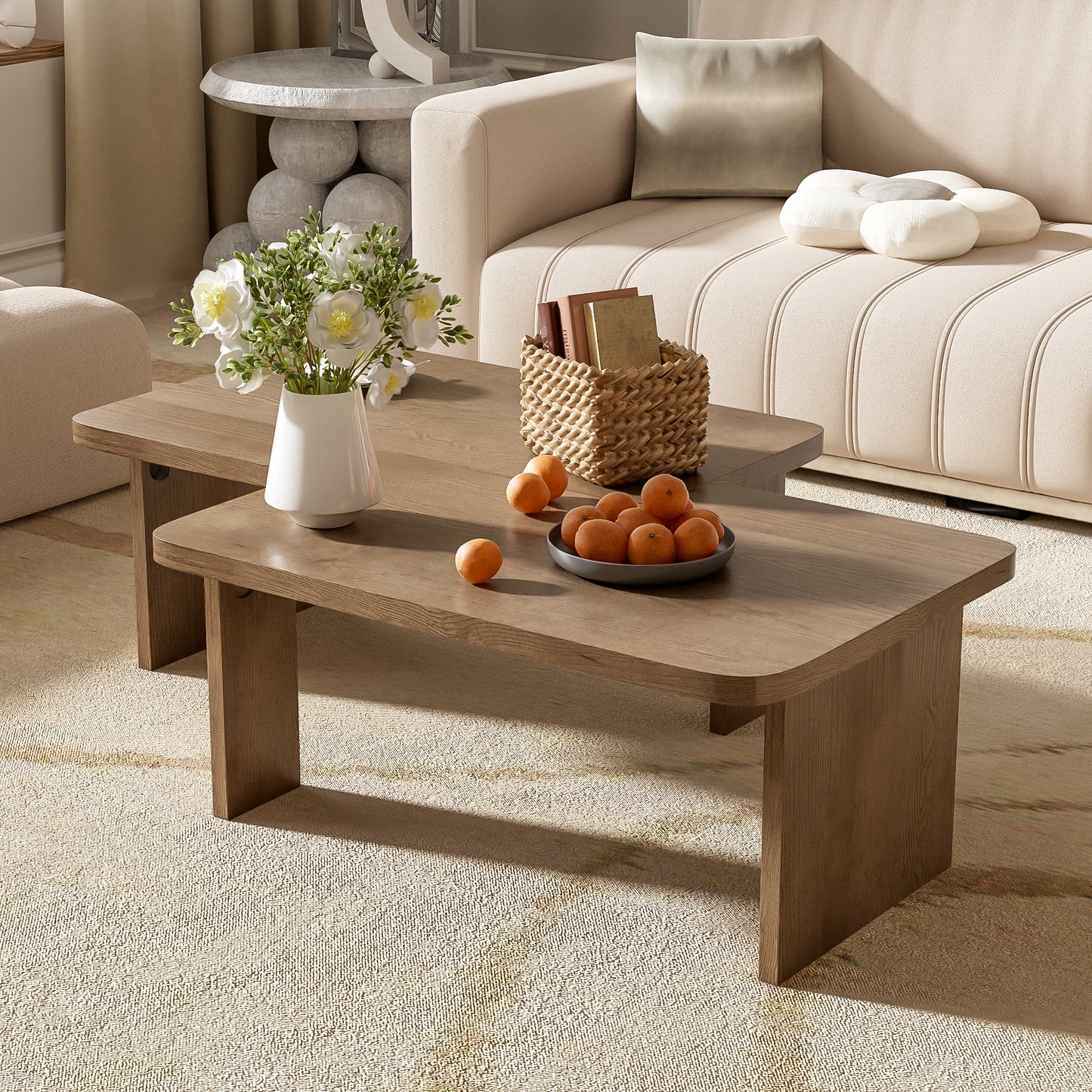 U-Can Modern Minimalist Coffee Table Set, Rectangle Coffee Table with Splicing Design, Multifunctional Combination Table for Living Room