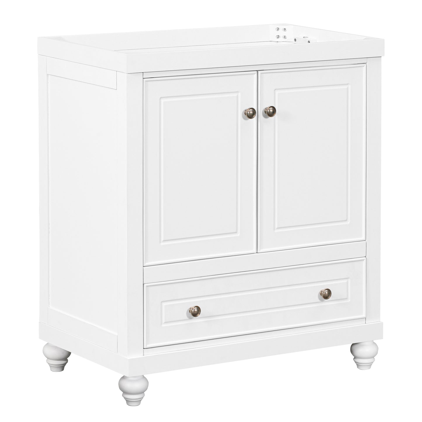 30' Bathroom Vanity without Sink, Base Only, Cabinet with Doors and Drawer, Solid Frame and MDF Board, White