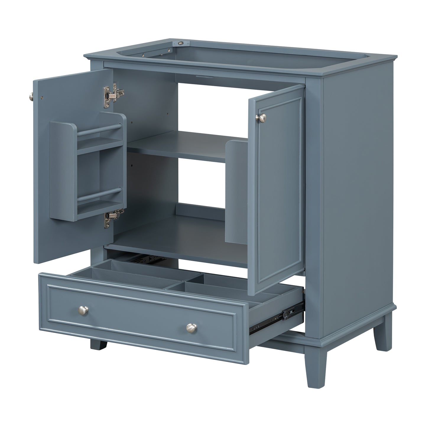 30' Bathroom Vanity without Sink, Base Only, Multi-functional Bathroom Cabinet with Doors and Drawer, Solid Frame and MDF Board, Blue