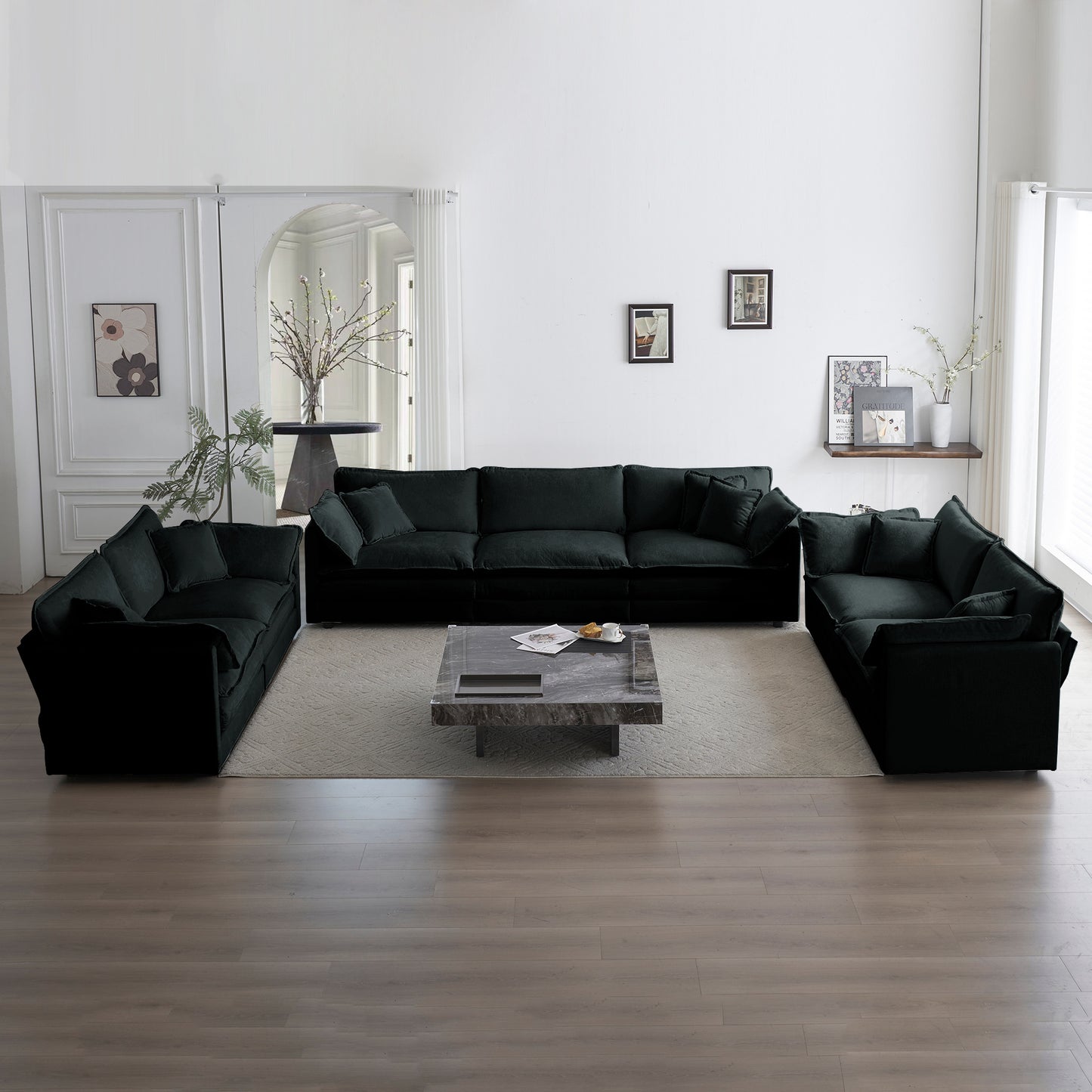 3 Piece Sofa Set Oversized Sofa Comfy Sofa Couch, 2 Pieces of 2 Seater and 1 Piece of 3 Seater Sofa for Living Room, Deep Seat Sofa Black Chenille