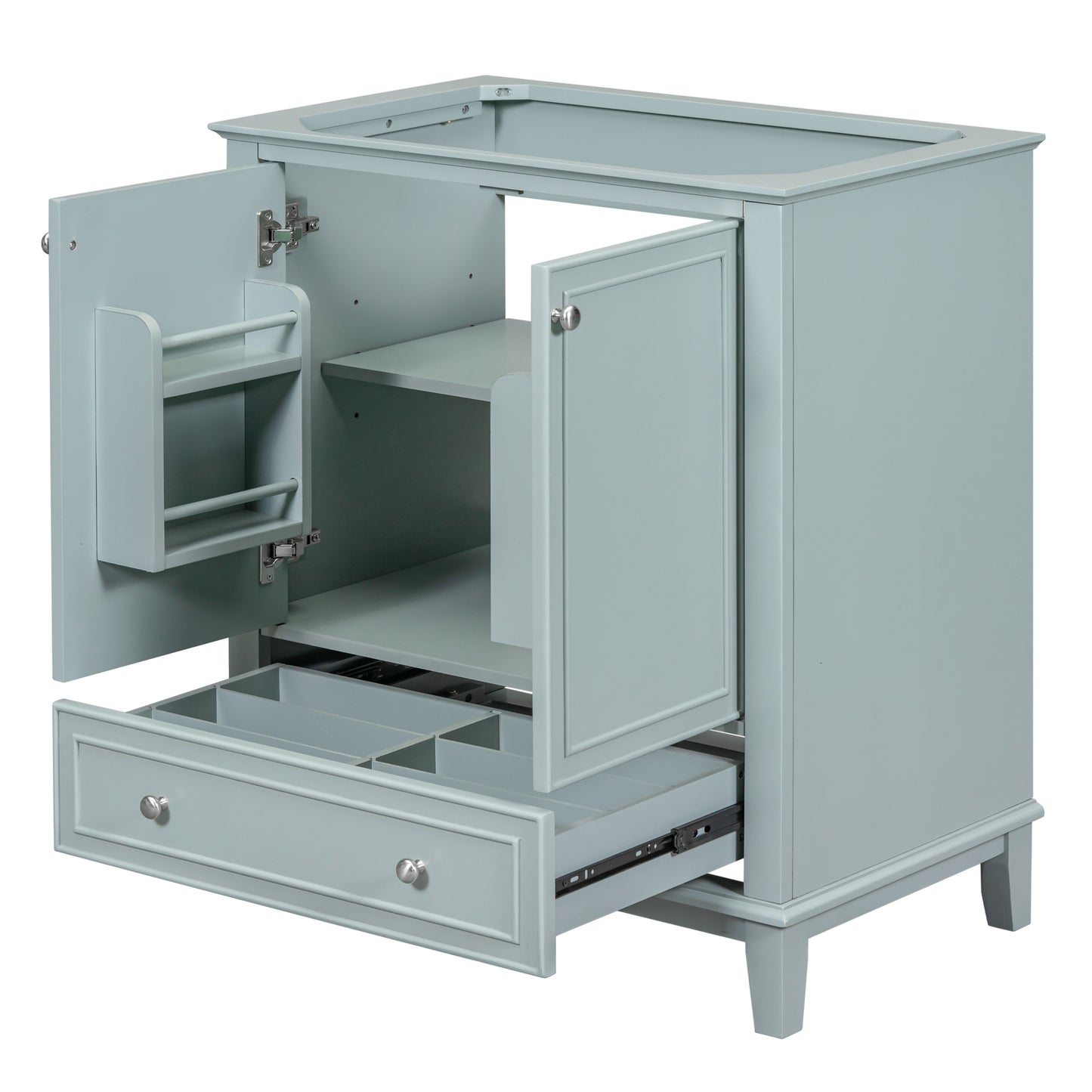 30' Bathroom Vanity without Sink, Base Only, Multi-functional Bathroom Cabinet with Doors and Drawer, Solid Frame and MDF Board, Green