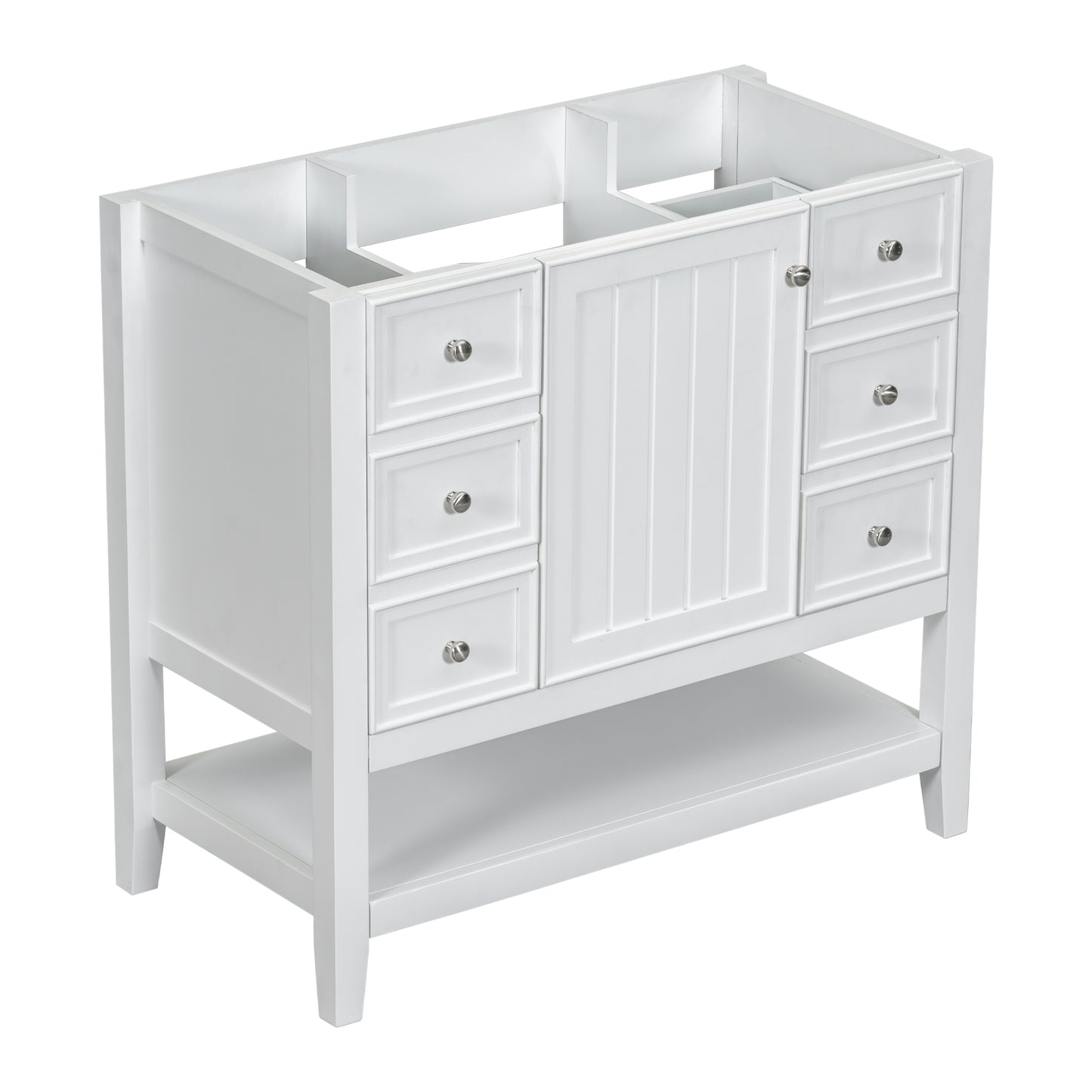 36' Bathroom Vanity without Sink, Cabinet Base Only, One Cabinet and three Drawers, White