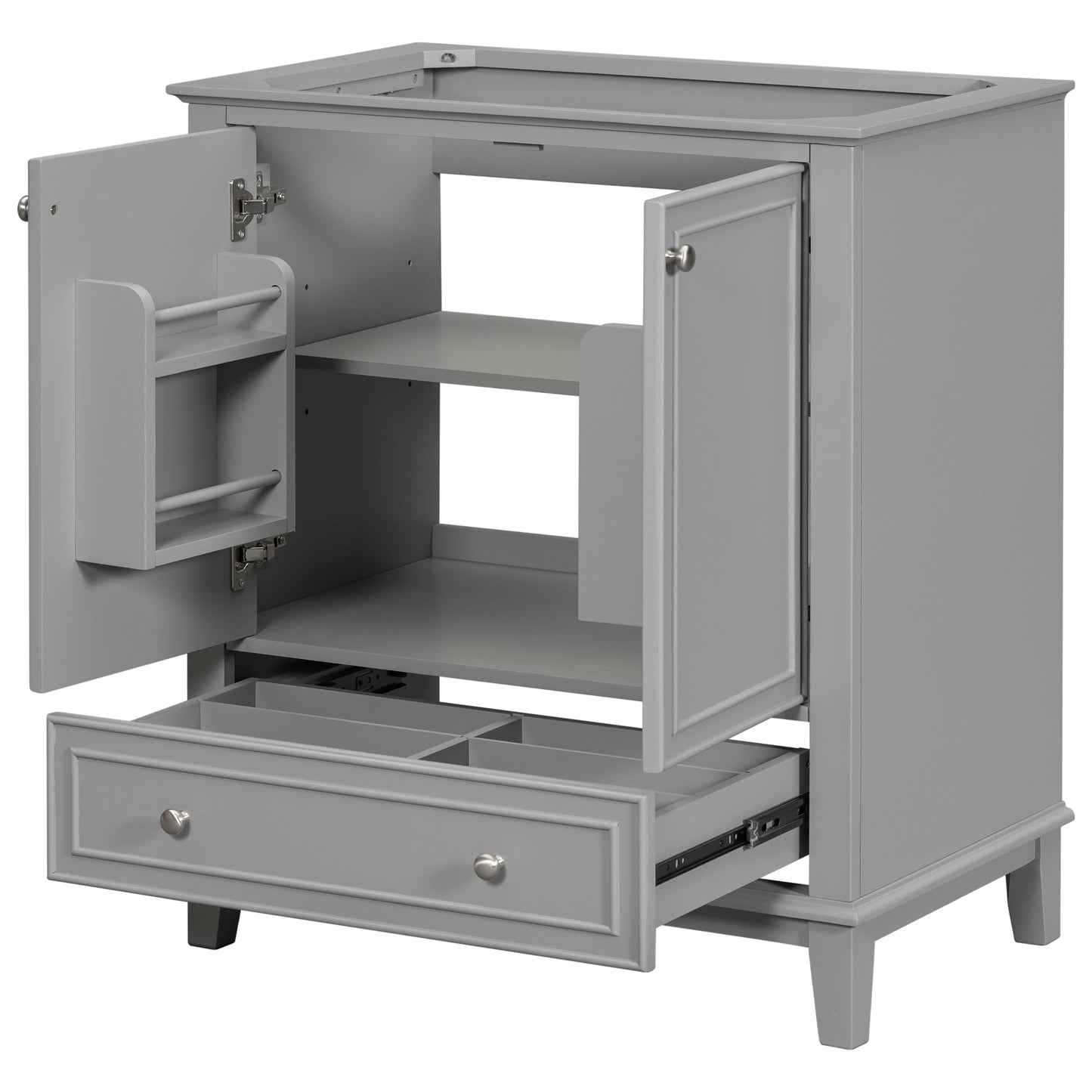 30' Bathroom Vanity without Sink, Base Only, Multi-functional Bathroom Cabinet with Doors and Drawer, Solid Frame and MDF Board, Grey
