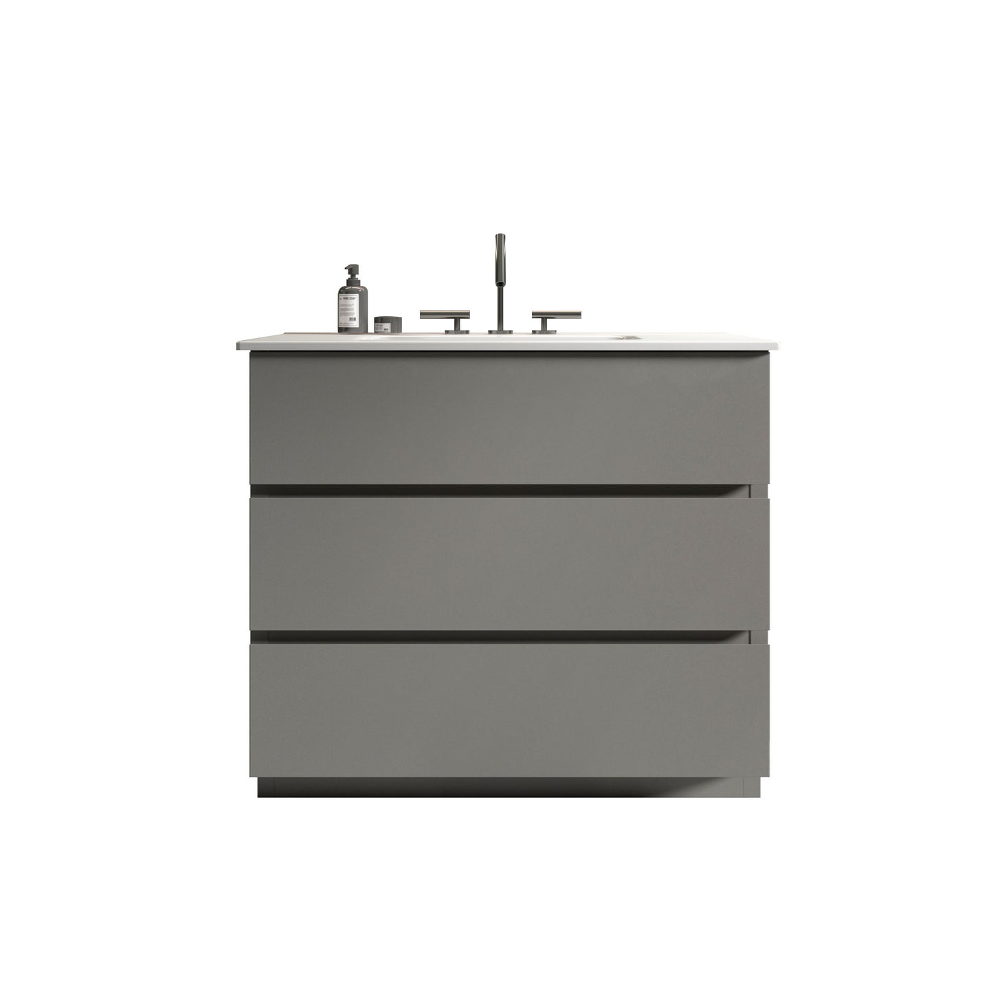 TIA 36' Gray Bathroom Vanity with Sink with 3 Faucet Holes, Large Storage Freestanding Bathroom Vanity for Modern Bathroom, One-Piece White Sink Basin without Drain and Faucet, Pre-assembled