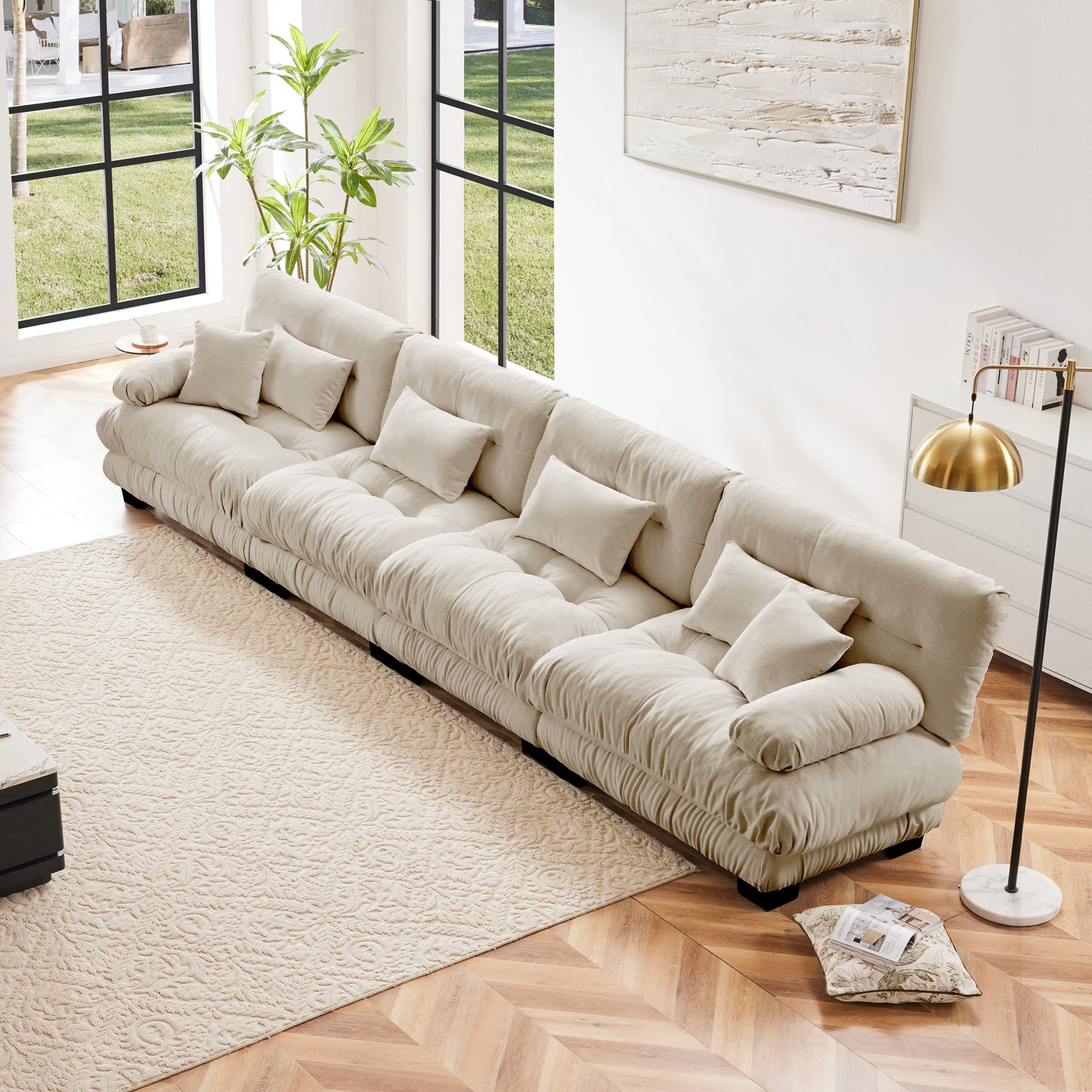 4-Seater Sectional Sofa Modular Deep Seat Sofa Couch , Chenille Sofa Comfy Upholstered Sofa for Living Room, Apartment, Studio, Office,Chenille Light coffee
