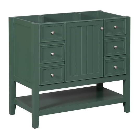 36' Bathroom Vanity without Sink, Cabinet Base Only, One Cabinet and three Drawers, Green