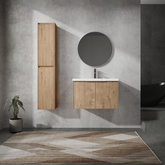 30' Wall-Mounted Bathroom Vanity With Sink and Side Cabinet, Soft Close Doors,00112IMO x 2-00630IMO Combination Cabinet(KD-Packing)