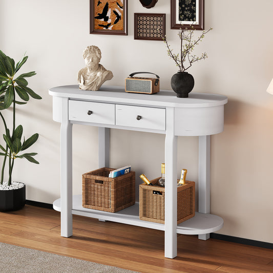 TREXM Elegant Retro Console Table with Curved Design and Smooth Glaze for Entryways, Living Rooms and hallways (Antique White)