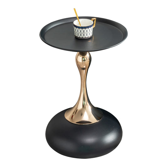 Modern Black Round Side Table for Small Spaces with Carbon Steel Construction, 15x15x21 inches