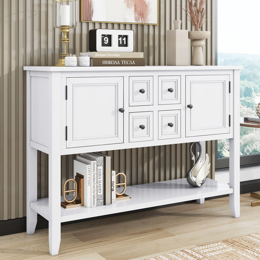 TREXM Cambridge Series  Ample Storage Vintage Console Table with Four Small Drawers and Bottom Shelf for Living Rooms, Entrances and Kitchens (White, OLD SKU: WF190263AAA)