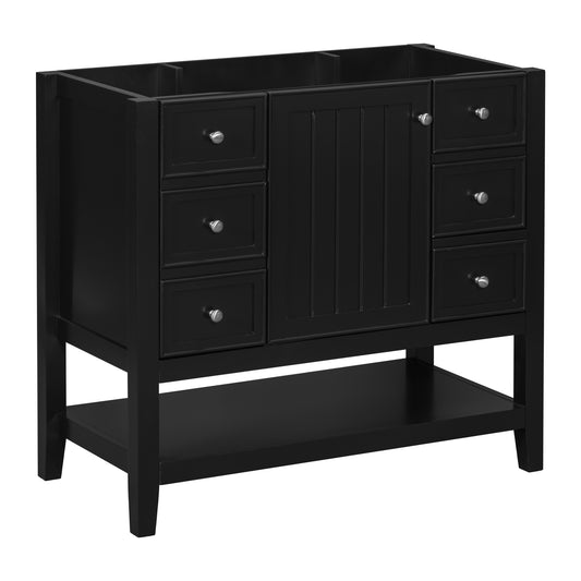 36' Bathroom Vanity without Sink, Cabinet Base Only, One Cabinet and three Drawers, Black