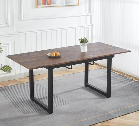 walnut color,Square Extendable Dining Table with metal leg,Modern Space Saving Kitchen Table for Living Room(55.11''/ 70.86' L x 31.5' W x 29.5' H)