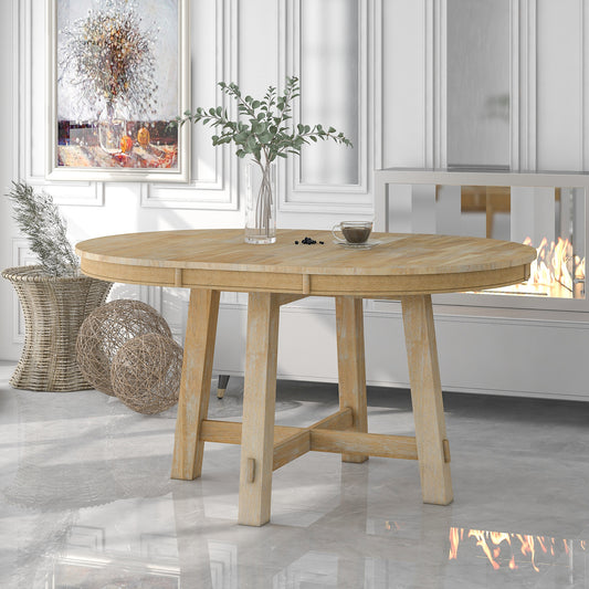 Gia Round Extendable Dining Table with 16' Leaf Wood, Natural