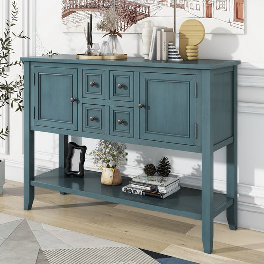 TREXM Cambridge Series  Ample Storage Vintage Console Table with Four Small Drawers and Bottom Shelf for Living Rooms, Entrances and Kitchens (Dark Blue,OLD SKU: WF190263AAM)