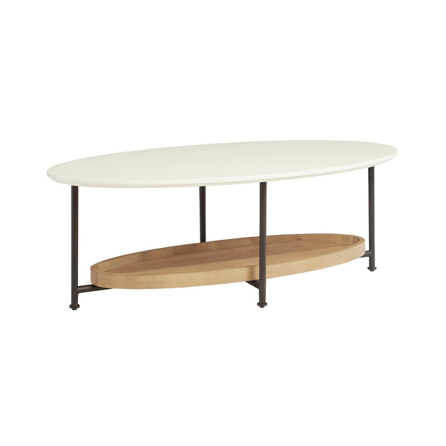 Oval Coffee Table with White MDF Top and Black Metal Legs