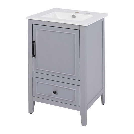 20' Bathroom Vanity with Sink, Bathroom Cabinet with A Door, Door Shelf Storage and Adiustable Foot Pads, A Drawer, Grey