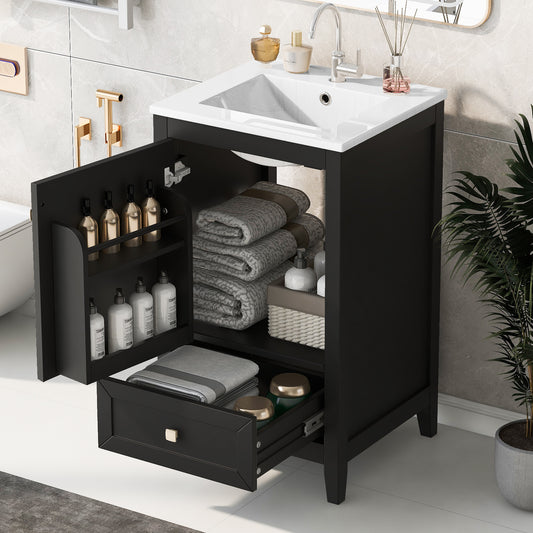 20' Bathroom Vanity with Sink, Bathroom Cabinet with Soft Closing Door, Storage Rack and A Drawer, Black