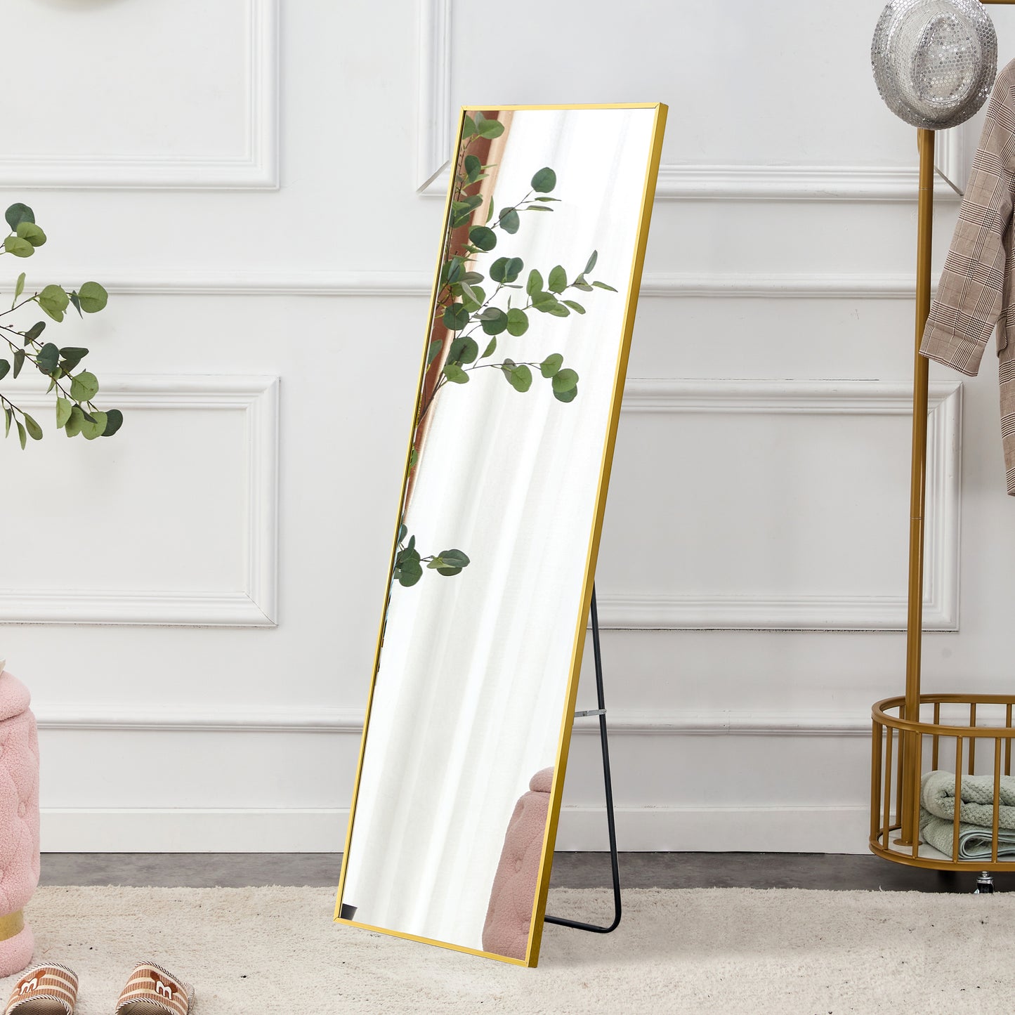 The 4rd generation aluminum alloy metal frame wall mounted full body mirror, bathroom makeup mirror, bedroom entrance, decorative mirror, quality upgrade, 59 '* 15.7'W1151125156