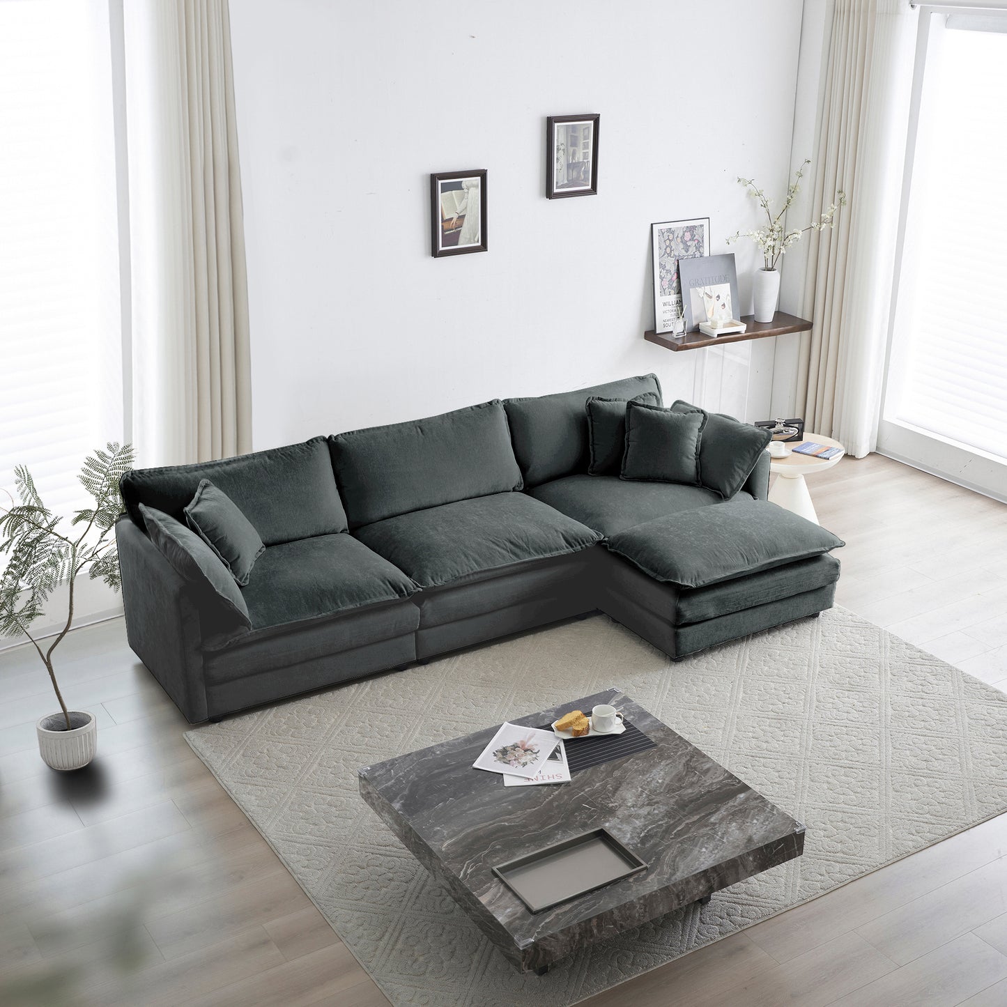 Free Combination Comfy Upholstery Modular Oversized L Shaped Sectional Sofa With Reversible Ottoman, Gray Chenille