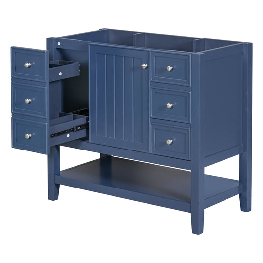 36' Bathroom Vanity without Sink, Cabinet Base Only, One Cabinet and three Drawers, Blue