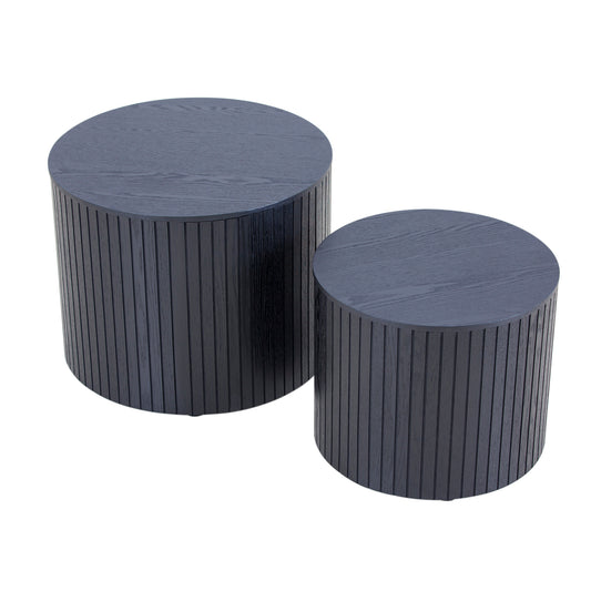 Modern Black MDF Nesting Coffee Table Set with Walnut Veneer - 2 Pieces for Living Room