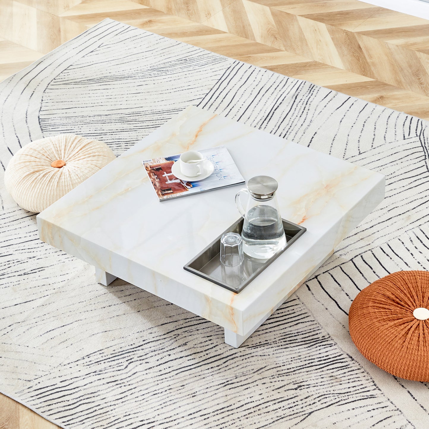 A modern and practical coffee table with imitation marble patterns, made of MDF material. The fusion of elegance and natural fashion 31.4'* 31.4'* 12 '