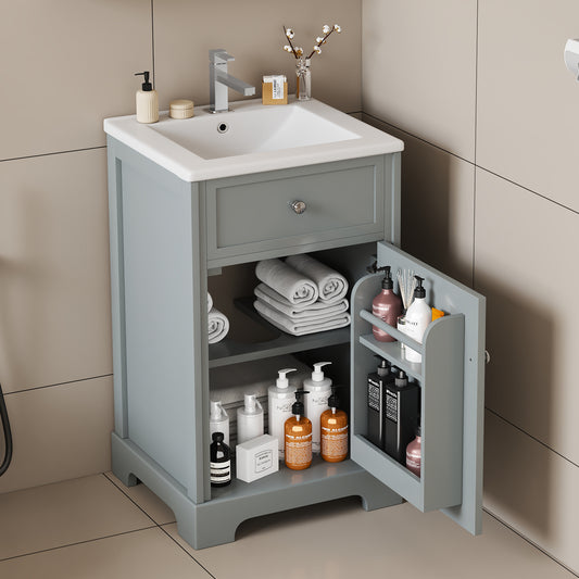 20' Bathroom Vanity with Sink, Bathroom Cabinet with Soft Closing Door, Storage Rack and Adjustable Shelve, Grey