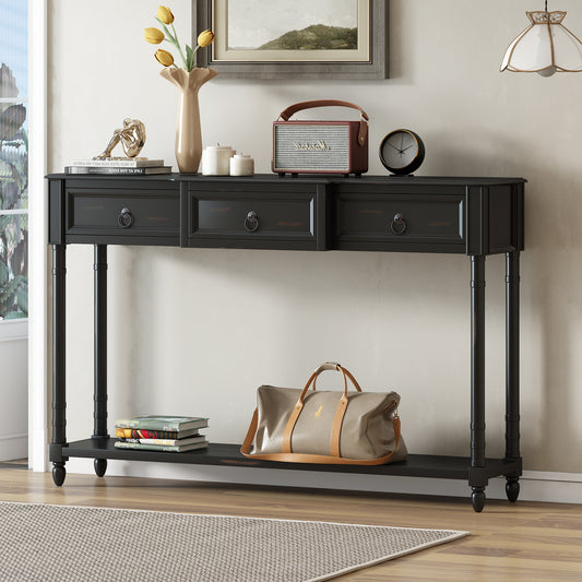 Console Table with Projecting Drawers and Long Shelf