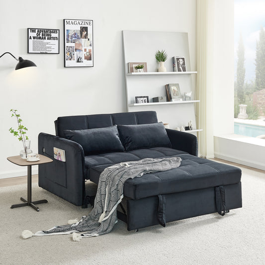 55.5' Twins Pull Out Sofa Bed  Black Velvet