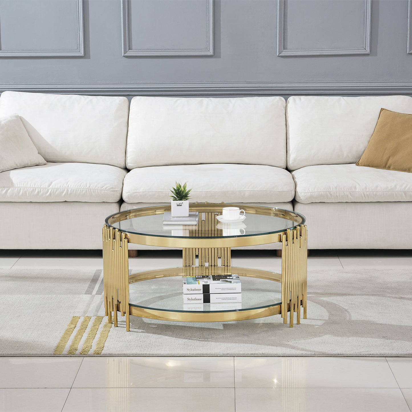 Gorgeous Golden Metal Coffee Table - 35.43'x 35.43' x 17.72', Luxurious and Durable Design