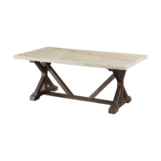 Romina White Marble Top & Weathered Espresso Finish Coffee Table