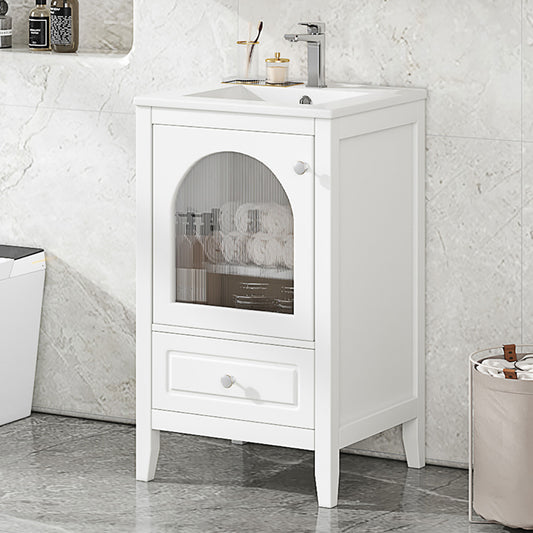 20' Bathroom Vanity with Sink, Bathroom Cabinet with Soft Closing Glass Door, A Drawer, White