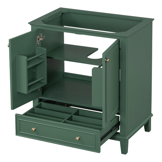 30' Bathroom Vanity without Sink, Base Only, Multi-functional Bathroom Cabinet with Doors and Drawer, Solid Frame and MDF Board, Dark Green