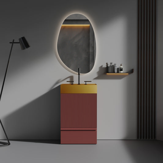 Gada 20' Striped Christmas Red Bathroom Vanity with Integrated Brushed Gold 304 Stainless Steel Bathroom Sink, Freestanding Bathroom Cabinet for Modern Bathroom, KD