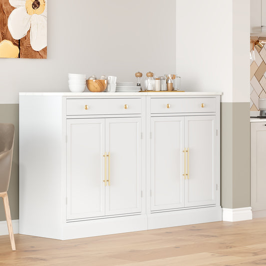 [Assembly Video Provided] TOPMAX Modern Freestanding Kitchen Pantry,Buffet Food Storage, Coffee Bar Cabinet with Drawer, 2 Adjustable Shelves and 2 Door Shelves for Dining, Kitchen, Set of 2, White