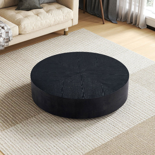 35.43 Inch Modern Round Coffee Table MDF Coffee Table for Living Room,Drum Center Table for Apartment,No Need Assembly,Black