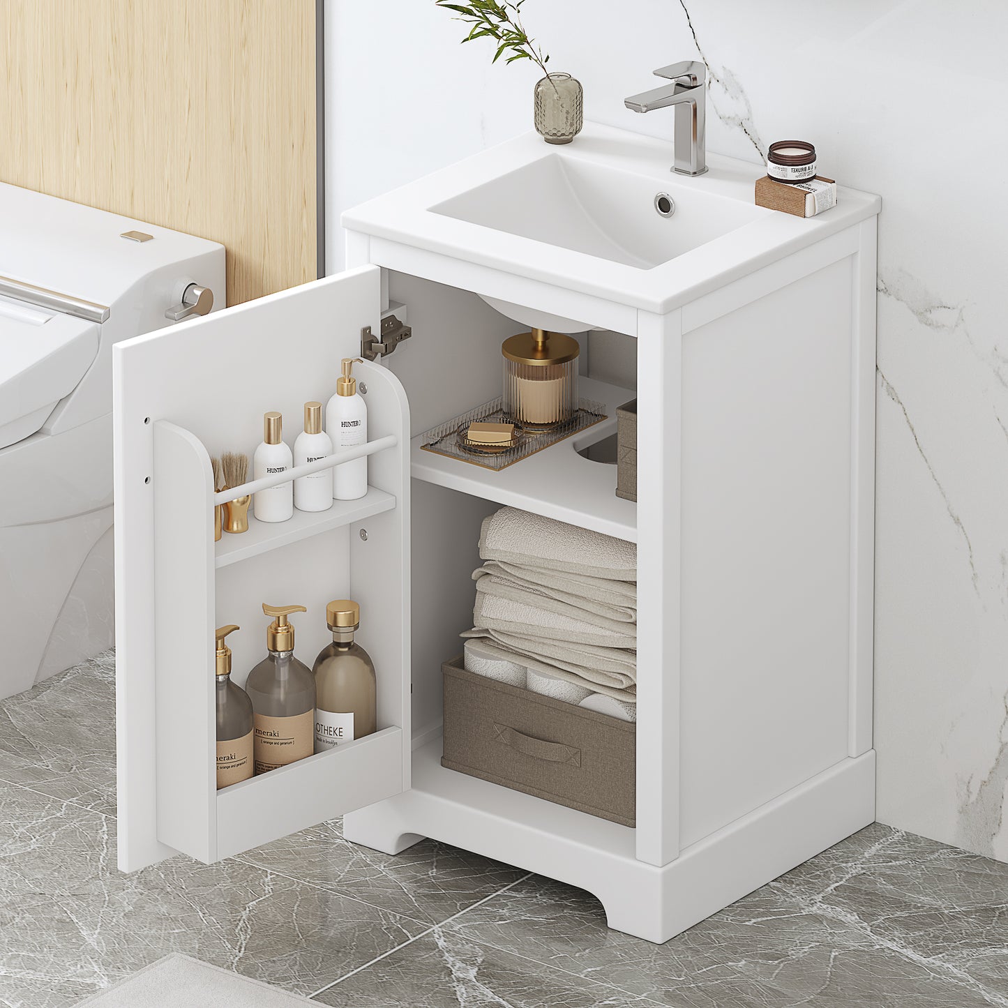 20' Bathroom Vanity with Sink, Bathroom Cabinet with Soft Closing Door, Storage Rack and Adjustable Shelve, White