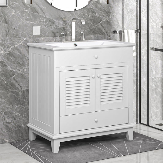 30' Bathroom Vanity with Sink, Bathroom Cabinet with Two Doors and One Drawer, White (OLD SKU: JL000005AAK)