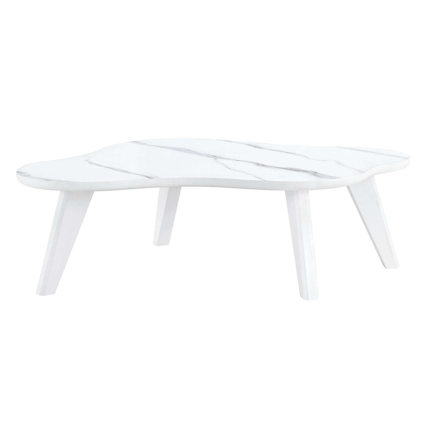 Modern Minimalist White Imitation Marble Coffee Table with Solid Wood Legs and Cloud Shape Design