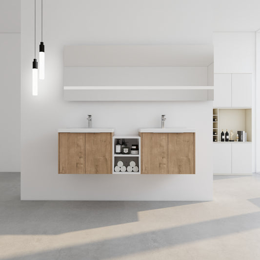 60 Inch Soft Close Doors Bathroom Vanity With Sink, A Small Storage Shelves, 24' and 12' Combination Cabinet,(KD-Packing)