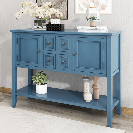 TREXM Cambridge Series  Ample Storage Vintage Console Table with Four Small Drawers and Bottom Shelf for Living Rooms, Entrances and Kitchens (Light Navy, OLD SKU: WF190263AAH)